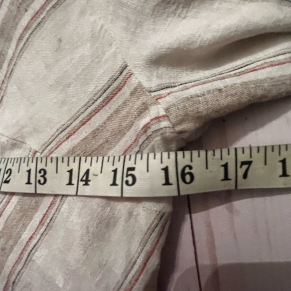 Soft Surroundings White Tan Sz PS Asymmetrical Stripe Linen Blend Shift Dress - Picture 6 of 8